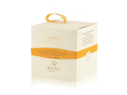 Scatola del tugliotto arancia, cioccolato bianco al caramello e pepite di caramello salate